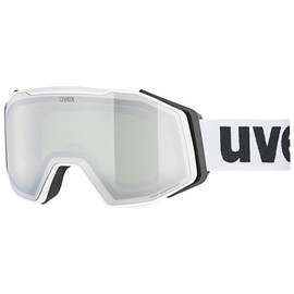 uvex Gravity FM - Ski Goggles for Men and Women - with Visor - Mirrored - White Matt/Silver-Green - One Size