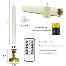 Wondise Flameless Window Candles with Remote & Timer Christmas Decoration, 11 Inches Battery Operated 3D Wick with Purple Yellow Light, 6 Pack Gold Plastic Holder and Suction Cups Included