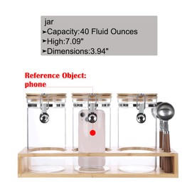 KKC HOME ACCENTS Airtight Glass Coffee Bean Storage Jars with Scoops for Coffee Bar,Sealed Glass Canisters with Hinghed Lids for Ground Coffee,Loose Leaf Tea, Matcha,Sugar,40 Fluid-oz