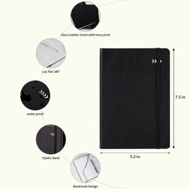 D.cover Lined Journal, Leather Hardcover - 192 Pages, Medium (5.2 x 7.5 inches), Elastic Band Closure, Thick 100 GSM Premium Paper, No Bleed