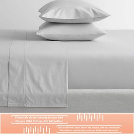 Mr Pandaa 100% Giza Egyptian Cotton Dreams Sheet Set, Long-Staple Cotton, 6 PC Giza-Bed-My-Sheets-&-Pillowcases, Sateen Weave Soft Silky Feel, Fits Mattress Upto 15'' Deep - Light Grey-Twin