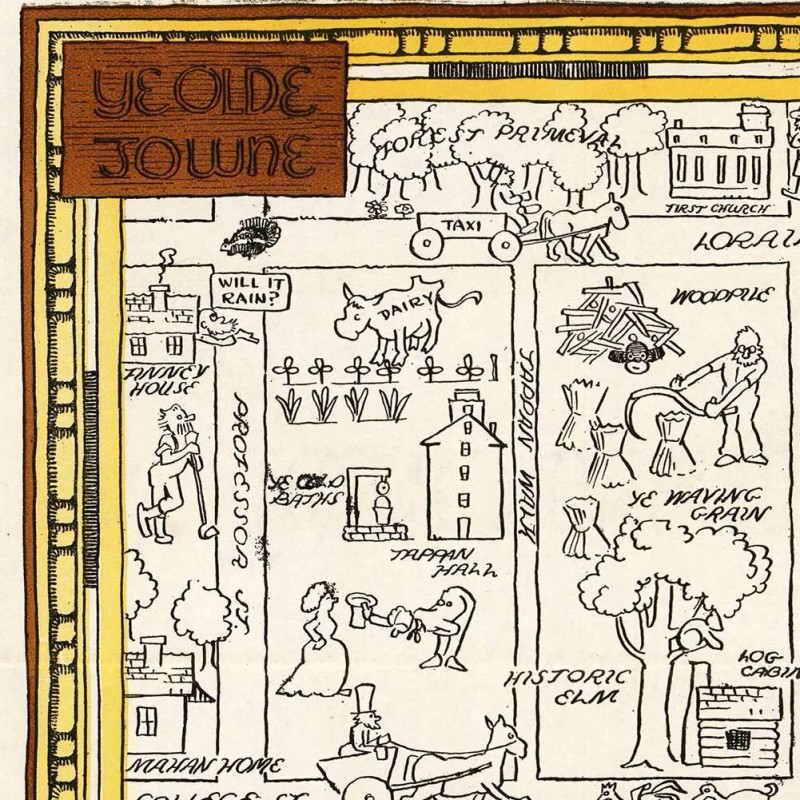 Oberlin College, Ohio Campus Guide Map circa 1929 - 24"