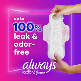 Always Radiant Feminine Pads for Women, Flexfoam Pads with Wings, Size 2, Heavy Absorbency, Lightly Scented, 78 Count (3 Packs of 26)
