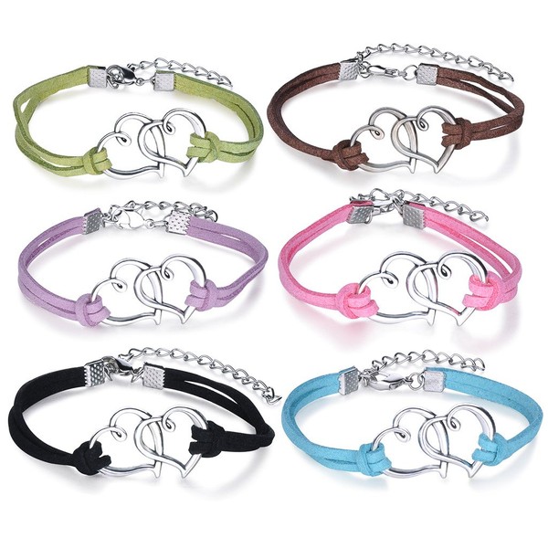Yumilok Doppel Herzen Charm-Armband Freundschaft Armbänder Handgemacht Geflochten Leder Legierung