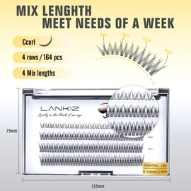 Natural Lash Clusters - 164pcs Wispy Eyelash Clusters, C Curl MIX Length Resuable DIY Lash Extensions,LANKIZ Individual Lashes for Beginners
