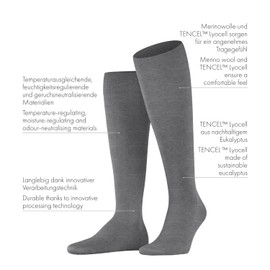 FALKE Men's ClimaWool Knee Socks Breathable Climate Regulating Odour-Inhibiting Wool Lyocell Very Durable Reinforced Elegant Fine Ultra Light Feel on the Skin 1 Pair, Grey (Anthracite Melange 3117)