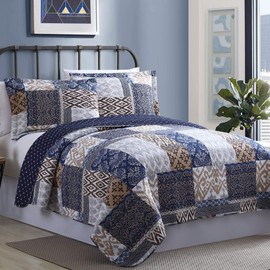 Amrapur Overseas Laura Quilt Set, Full/Queen, Navy/Rust