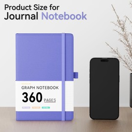 NORDUN Graph Notebook A5 Thick Journal,360 Pages Squared Notebooks for Writing,100gsm Paper Hardcover Leather Journal for Office School Work Women Men,Sticky Tabs,14.5 x 21cm - Purple