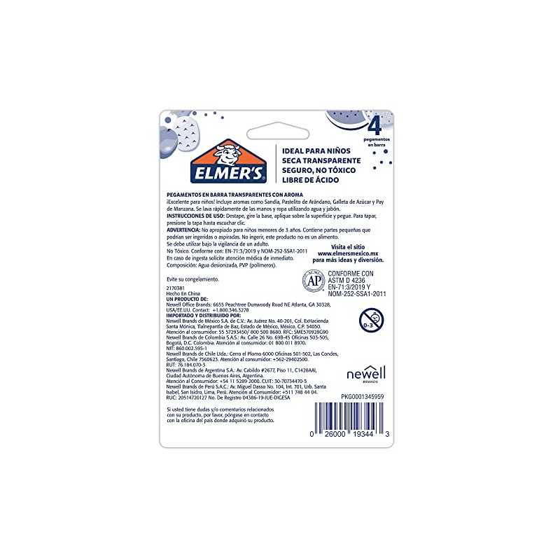Elmer's® Barras de Pegamento, con Aroma, Seguro, No Tóxico, para