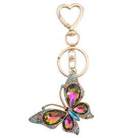 EFNHJF5 Jewellery Pendant Key Ring for Women with Butterfly & Heart Design - Rhinestone Decorated Keyring for Handbag, Purse & Bags (Gift Idea for Girlfriend, Wife, Mum), Colourful, Unit size