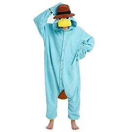 FYBR Duck Platypus Adults Men Women Pyjamas Onesie Blue Cute Cartoon Animal Cosplay Sleep suit Costume, Blue, XL