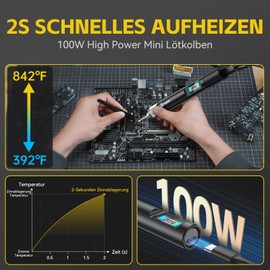 Awgem USB C Soldering Iron, 100W Portable Soldering Iron Kit with C245I Tip, 2S Fast Heating (60-450°C), Preset 3 Groups Temperature, Intelligent Soldering Iron Pen for Precision Repair