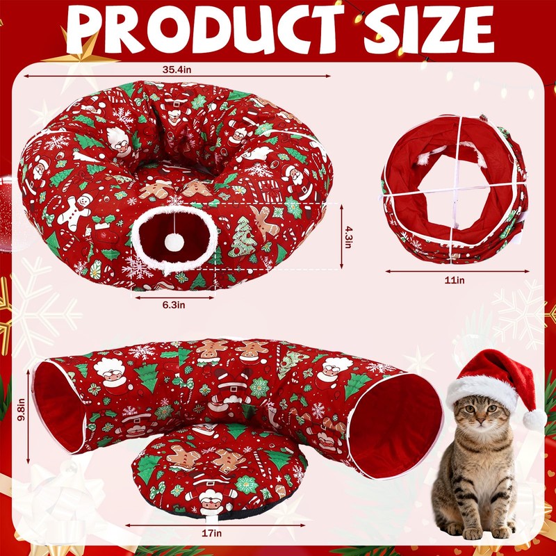 Cat Tunnel Christmas Tree Skirt Cat Donut Tunnel Bed,Gingerbread Man