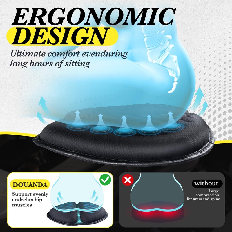 DOUANDA Foldable Motorcycle Gel Seat Cushion with Sunshade Cover –