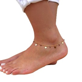 Atentuyi Heart Pendant Anklet Gold Dainty Crystal Ankle Bracelet Bohemian Foot Chain Barefoot Beach Anklet Jewelry for Women and Girls