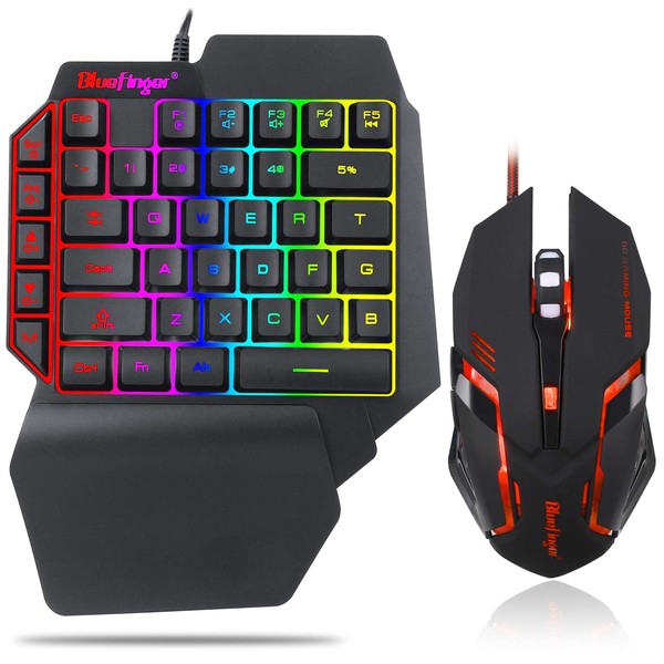 One Hand RGB Gaming Keyboard and Backlit Mouse Combo,USB Wired