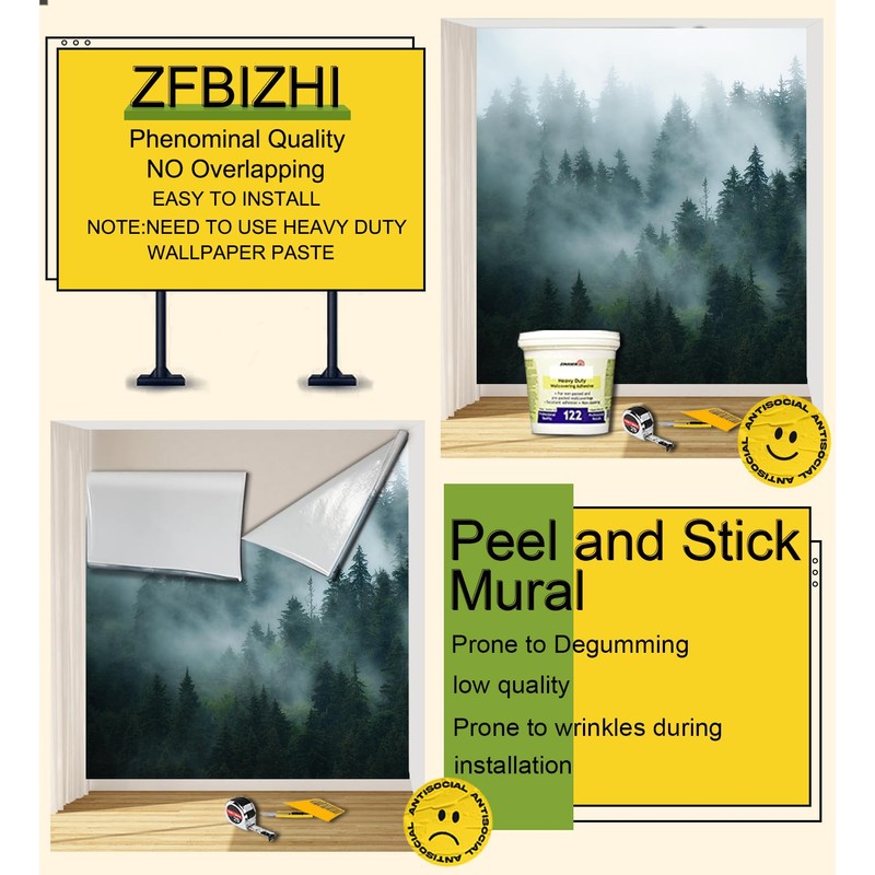 ZFBIZHI Foggy Forest Wallpaper Mural Mountain Tree Green Natural Landscape