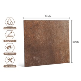 W&S 24-Sheets Red Brown Peel and Stick Floor Tile, Peel and Stick Backsplash Tile for Kitchen, Self Adhesive Faux Stone Flooring DIY for Living Room, RV, Bathroom Accent Wall