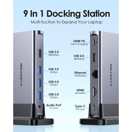 LENTION USB C Docking con 4K @ 60Hz HDMI, 100W PD, Gigabit Ethernet, USB 3.0 / 2.0 y adaptador auxiliar Compatible con MacBook Pro 2021-2016, Mac Air / Surface, más, certificado de Stable driver (CB-D53s, Gris Espacial)