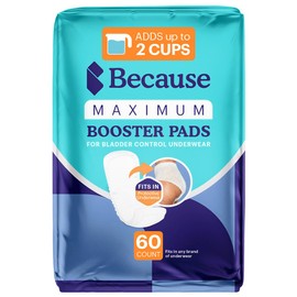 Because Maximum Incontinence Booster Pads, Adult Diaper Doubler Adds 2 Cups of Extra Absorbency, Discreet, Soft Leak Protection for Men & Women, Fits Inside Disposable Underwear, 20 Count