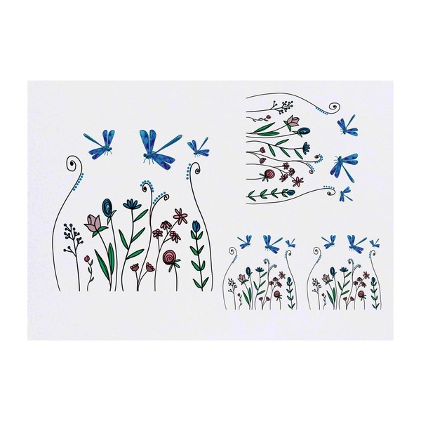 4 x 'Dragonflies In Wildflowers' Temporary Tattoos - Water Resistant,