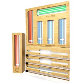 Kaby Storage Bag Organizer, Foil and plastic Wrap Organizer with Cutter, Kitchen Organizers and Storage Compatible with Gallon, Quart, Sandwich, Snack Bags and 12" Aluminum Foil & Wax Paper