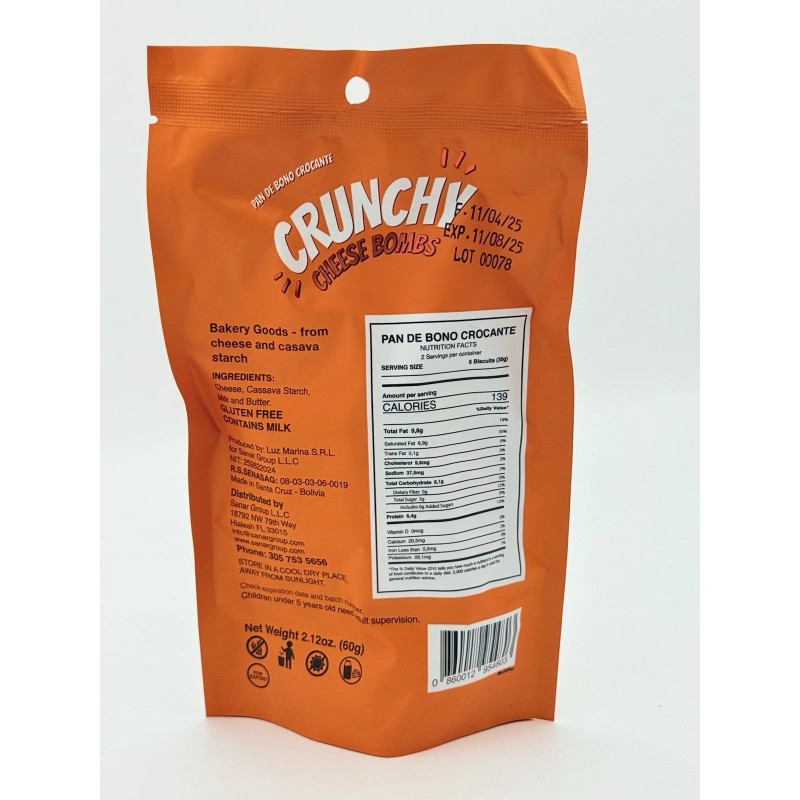 CRUNCHY CHEESE BOMBS- PACK OF 10 BAGS - 60gr. PAN