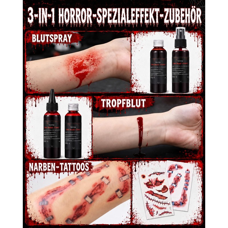Namonppy 4 x 60 ml Halloween Artificial Blood Washable for