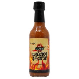 Goss Hot Sauce Colon Plow | Jalapenos, Corn Syrup, Reds Peppers, Vinegar, Garlic Paste -Red Hots Sauces - BBQ Sauce for Chip, Chicken Wings, Fish, Pork, Beef - 5 Oz Jar (Red)