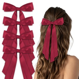 Wine Red Hair Bows Ribbon for Women Girls Gift 4Pcs