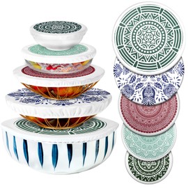 Patelai 10 Pieces Bowl Covers Reusable in 5 Size Stretch Cloth Fabric Bowl Covers Elastic Food Storage Covers Cotton Bread Bowl Covers Reusable Lids for Food, Fruits, Leftover (Rustic Style)