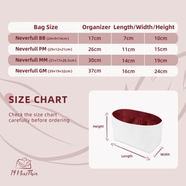 19Neat Thin Tote Bag Organiser Insert, Lightweight Insert Compatible with LV Neverfull MM, Waterproof Dupontpaper Surface and Silky Satin Lining(Ruby, MM)