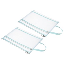 PATIKIL Nylon Document Zip Pouch with Handle, 2 Pack A4 Mesh Clear Files Bag for Office Business, Green