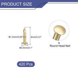 uxcell 420Pcs Small Tiny Nails 1.2x8mm(DxL) Tiny Brass Nails Hardware Round Head Brass Nail for Wooden DIY Projects Decorative Boxes Household, Brass Tone