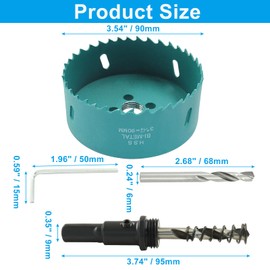 LifCratms 3-1/2 Inch / 90mm Inch BI-Metal Hole Saw with Twist Drill Bit & L Hex Wrench, Heavy Duty Hole Cutter for Wood Cornhole Boards Plastic Thin Metal Drywall (3.5")