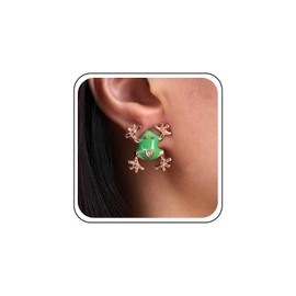 Atentuyi Boho Gold Frog Earrings Enamel Green Cz Frog Stud Earrings Vintage Frogs Shaped Earrings Funny Cute Animal Earrings Jewelry for Women and Teens Girls