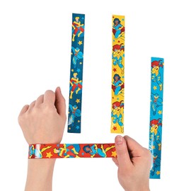 Fun Express Superhero Slap Bracelets - Set of 12 - Comic Book Birthday Party Favors and Handouts