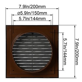 ECOPRO VENT Black 6 inches Inch Ventilation Grille - Inside/Outside use - (Flange 5.9 inches Ø/Cover 8 inches x8 inches ) - Air Vent Louver - Exhaust Hood - Available 3 Sizes / 4 Colors.