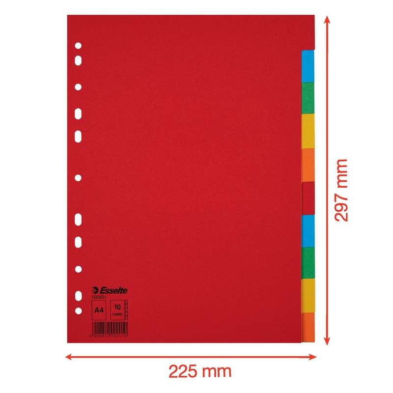 Esselte 10 Packs A4 Card File Dividers. 10 Parts Coloured