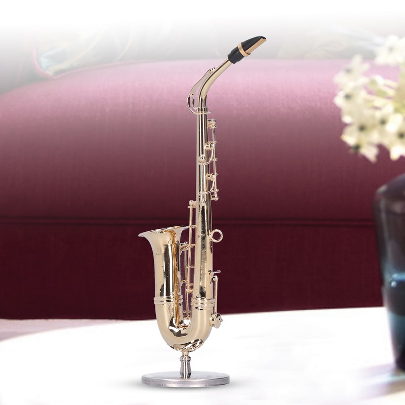 Miniature Copper Saxophone Model with Stand Mini Musical Instrument Ornaments