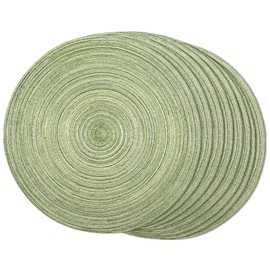 FunWheat Round Braided Placemats Set of 8 Place mats for Dining Tables Woven Heat Resistant Table Mats 15 inch(E Light Green, 8pcs)