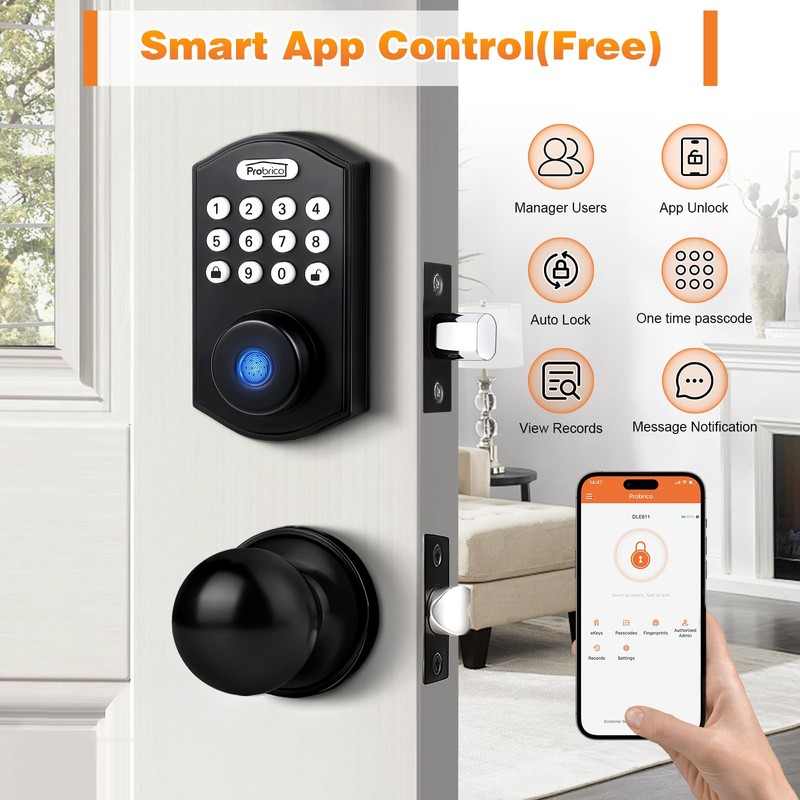 Probrico Smart Fingerprint Door Lock for Front Door,Electronic Keyless Entry