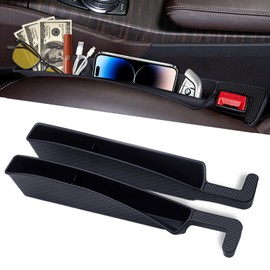 ZYMBU Car Seat Gap Filler Organizer, 2 Pack Front Seat Organizer - Universal Fit SUV Truck Console Side Storage Box for Holding Phone, Glasses, Car Interior Accessories