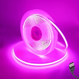 Wisada COB LED Strip 3 m, Indoor Non-Waterproof USB Flexible COB LED Light Strip, DC 5 V 320 LEDs/m Pink FCOB LED Strip for Cabinet Lighting, Bedroom, Bar, Stage, Christmas Party