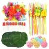 108 Pieces Hawaiian Tropical Party Decoration Set Leaves Flowers Umbrellas
