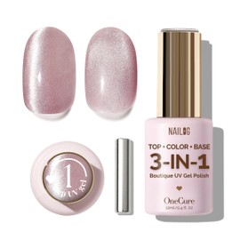 NAILOG Gel Nail Polish 12ml, Top Coat Color Gel Base 3 In 1 Formula Soak Off UV Cat Eye Gel Polish for Home DIY & Gifting, Pinky Cat