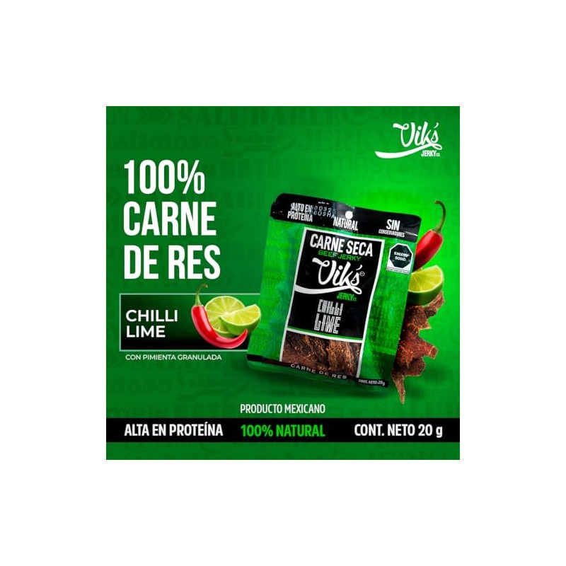 Carne Seca 100 de Res Sabor Chilli Lime 20g Snack
