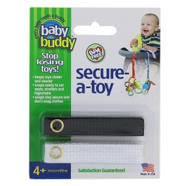 BABY BUDDY Baby Buddy Secure-a-Toy, Adjustable Pacifier and Teether Strap for Stroller, Highchair, and Car Seat, Black White, 2 pack