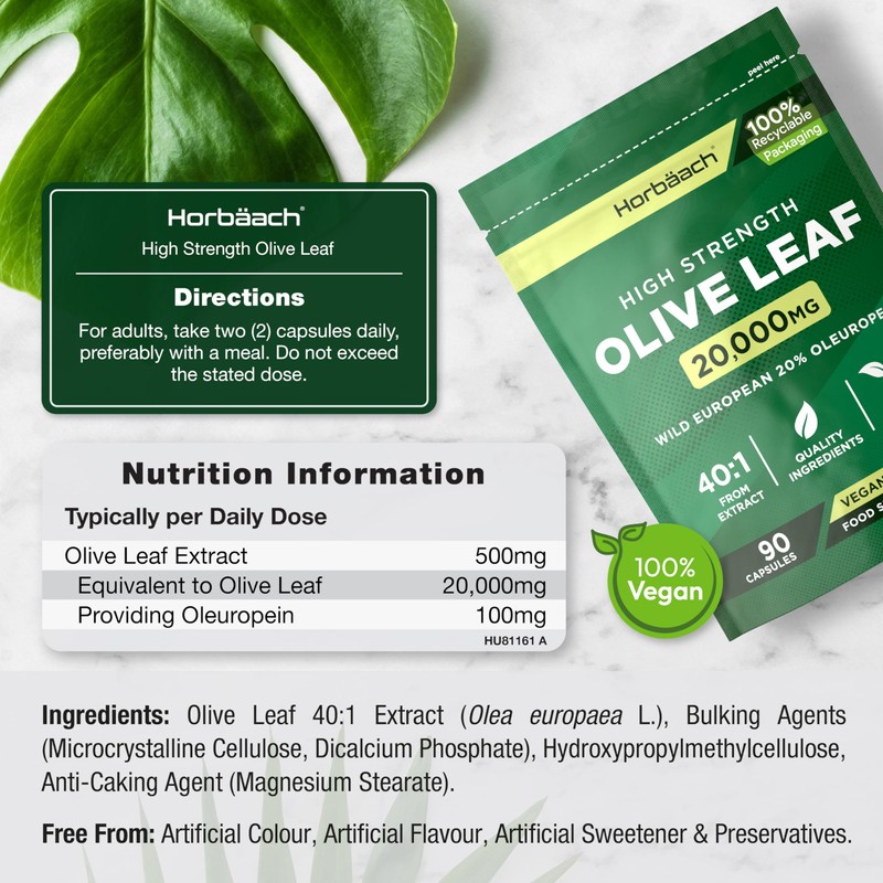 Olive Leaf Extract Capsules 20,000mg | Wild European 20% Oleuropein