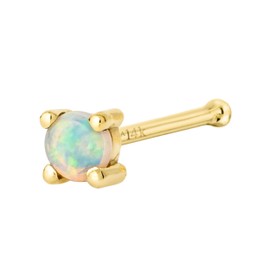 Jewelry Avalanche Solid 14K Yellow Gold Natural 2.5mm Opal Ball-end Nose Stud, 22G Nose Bone Stud, Australian Opal, Unisex Nostril Ring Stud 14KNSBN-25OPLYG